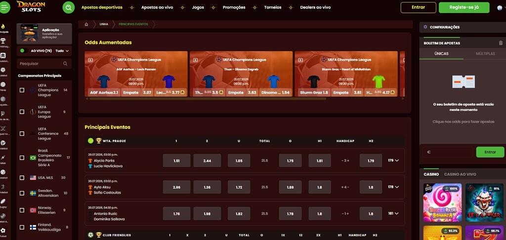 Apostas desportivas no DragonSlots Casino