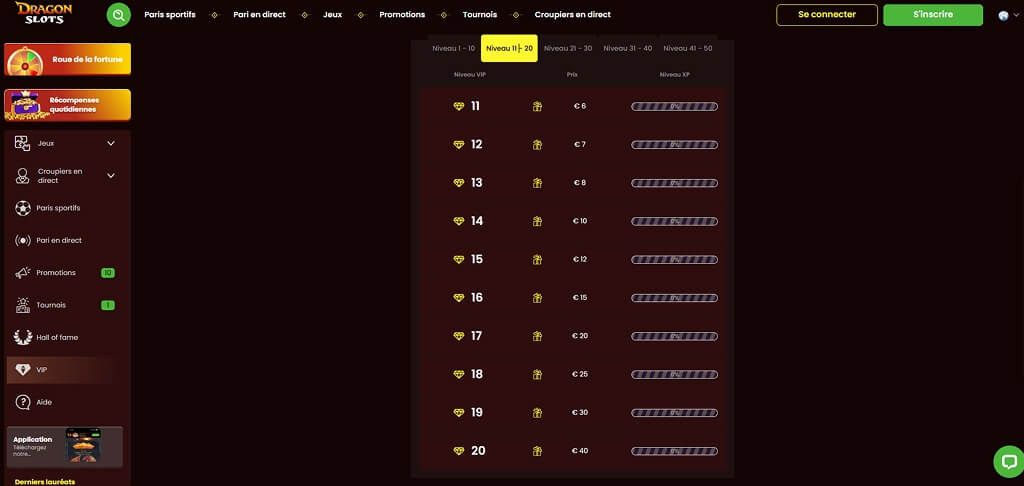 Club VIP du casino DragonSlots