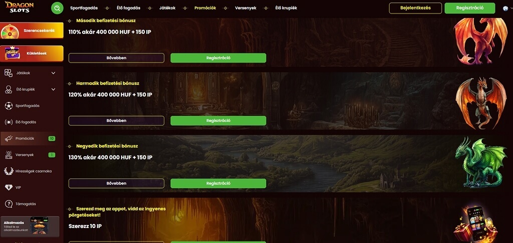 DragonSlots Kaszinó promóciói