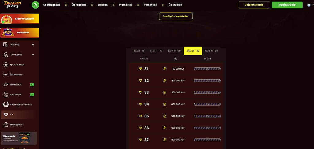 DragonSlots kaszinó VIP klub