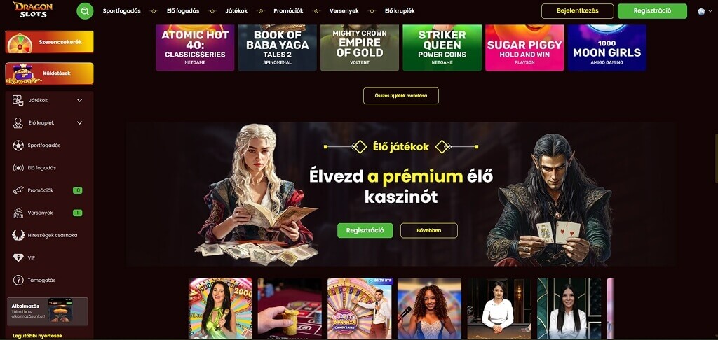 DragonSlots kaszinó felület