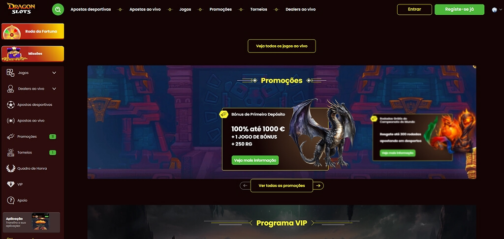 Interface do Casino DragonSlots