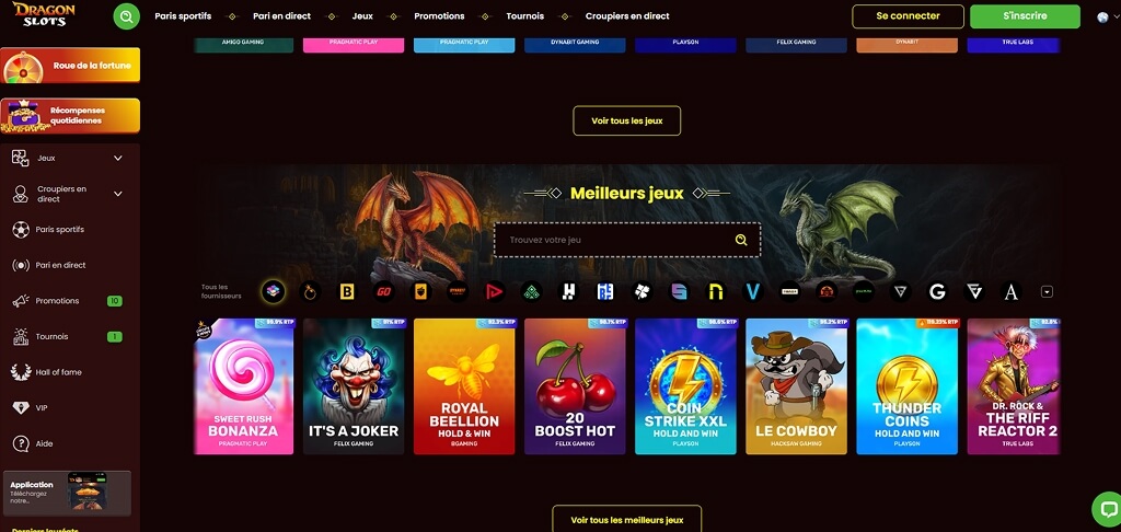Interface du casino DragonSlots