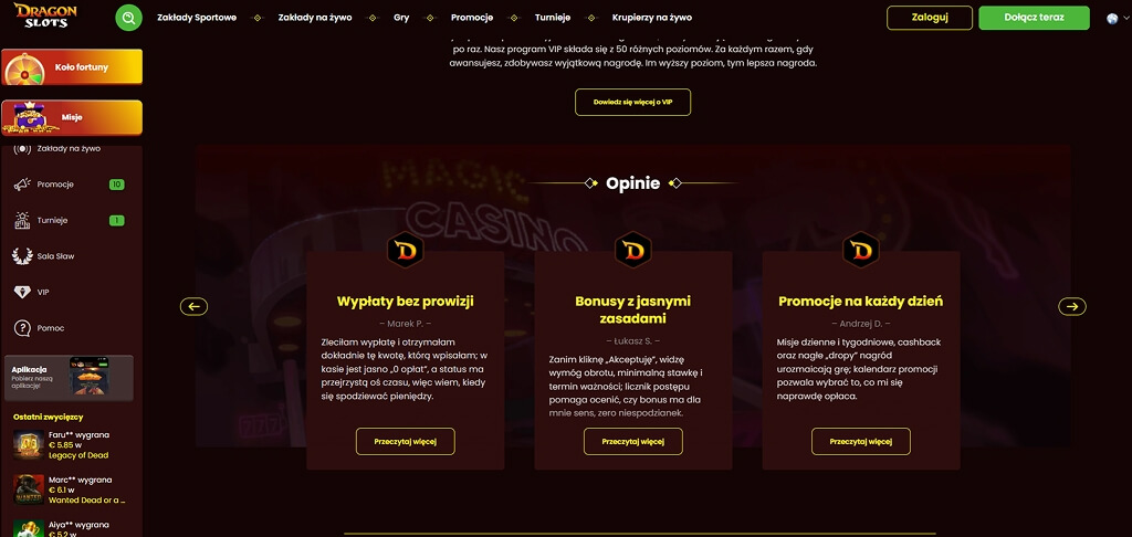 Interfejs kasyna DragonSlots