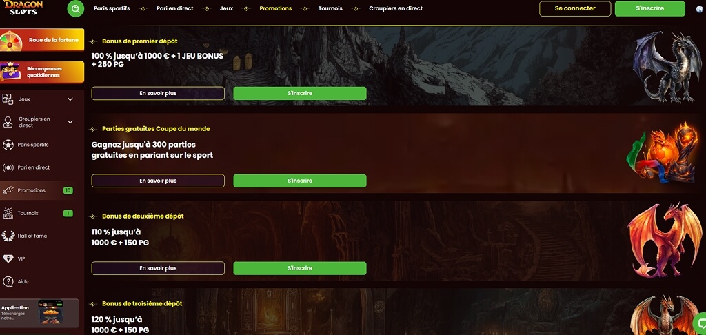 Promotions au casino DragonSlots