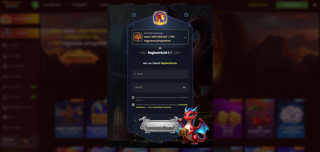 Regisztráció a DragonSlots Kaszinó ban